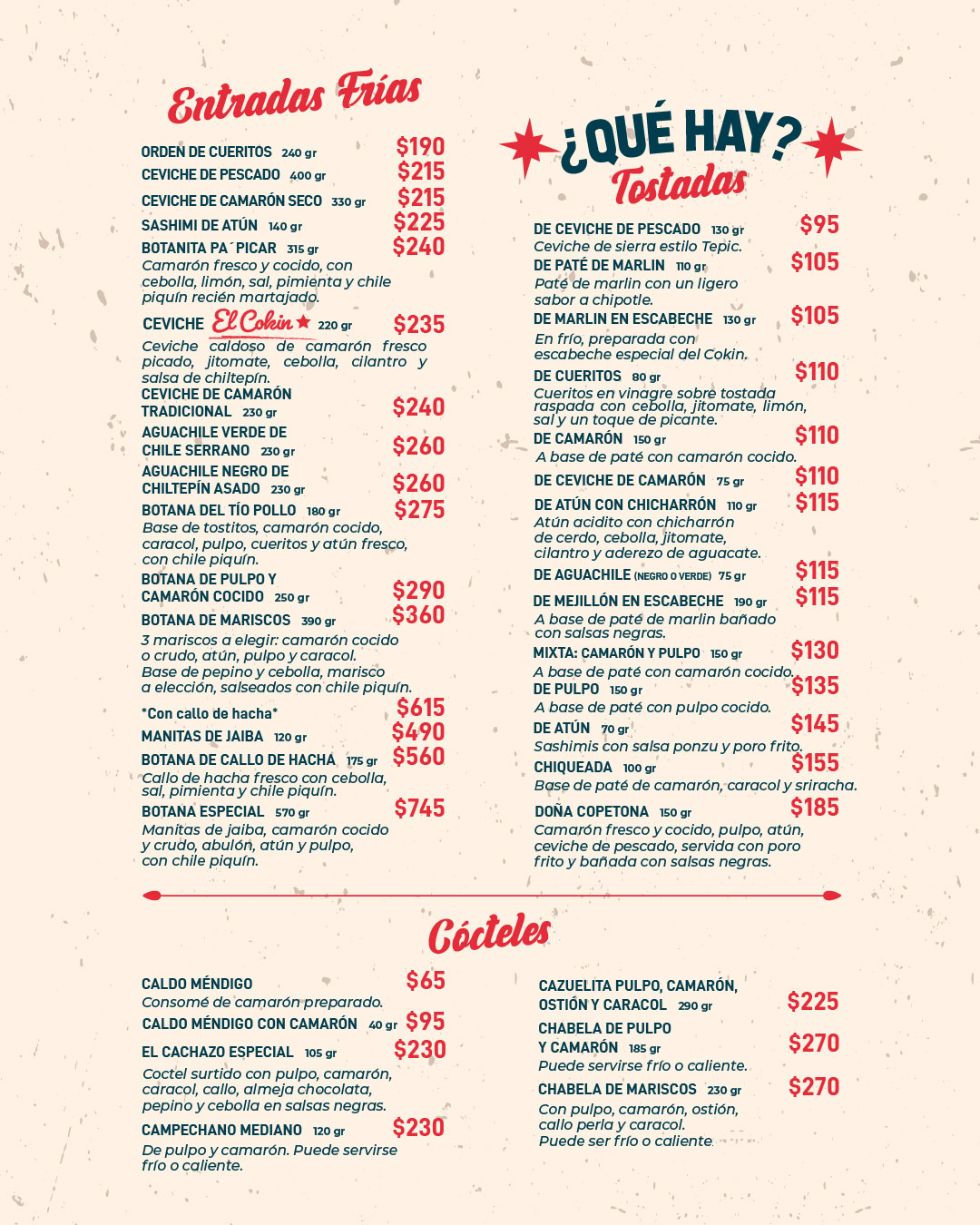Menú bebidas