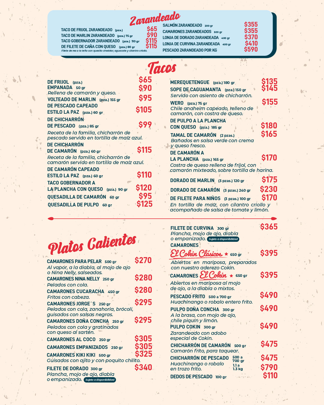 Menú bebidas