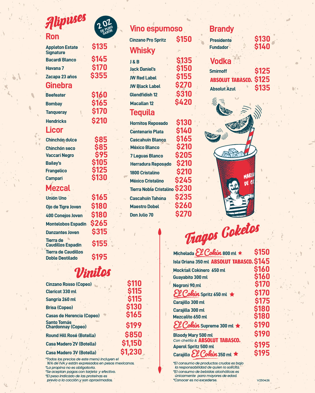 Menú bebidas