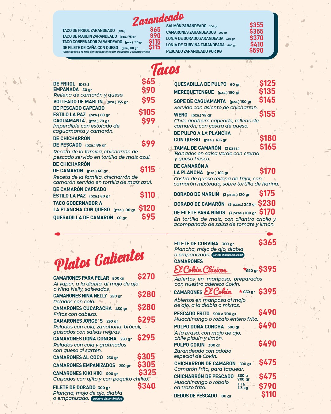 Cokin Menu ¿Qué hay? - Marisquería El Cokin