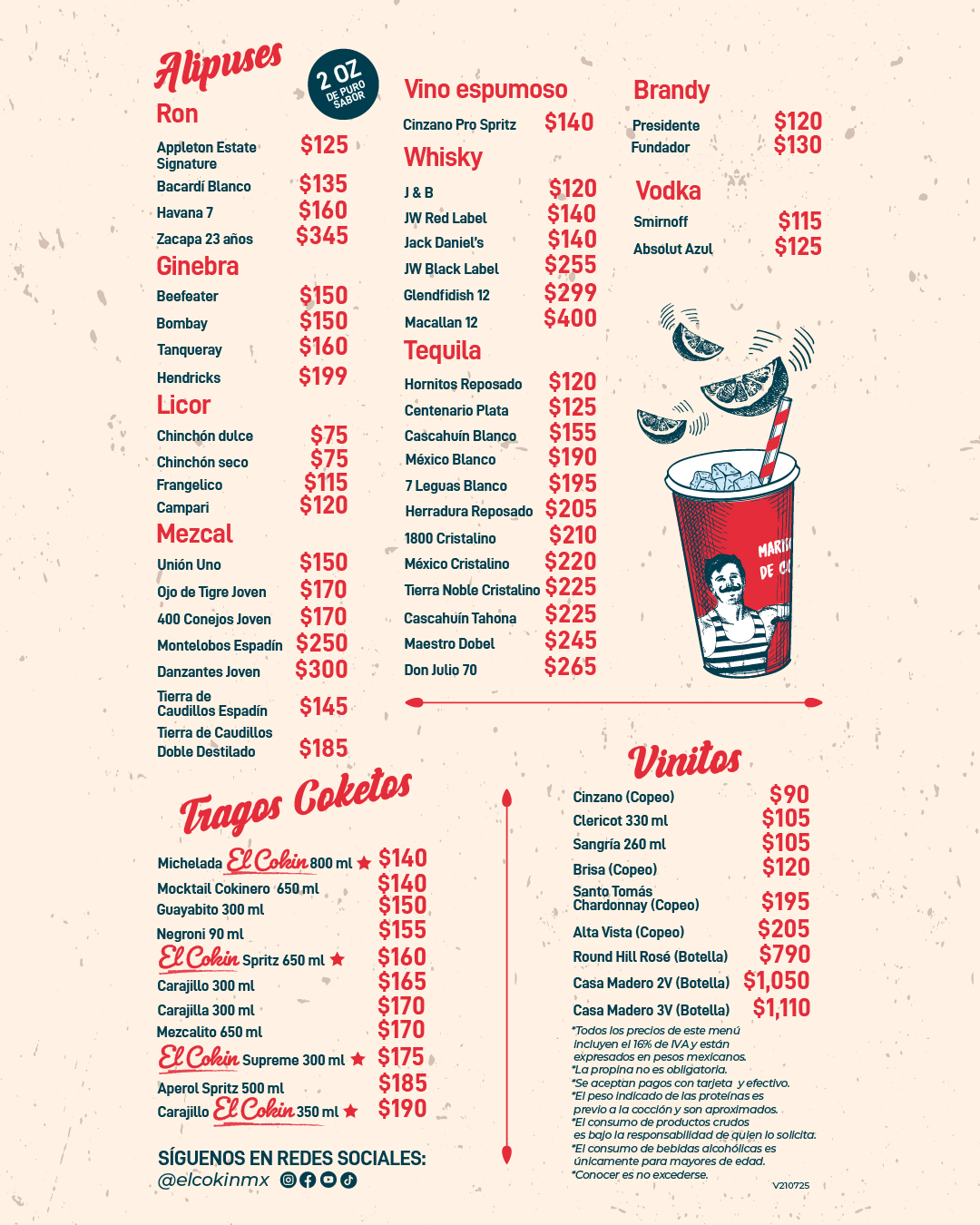 Menú bebidas